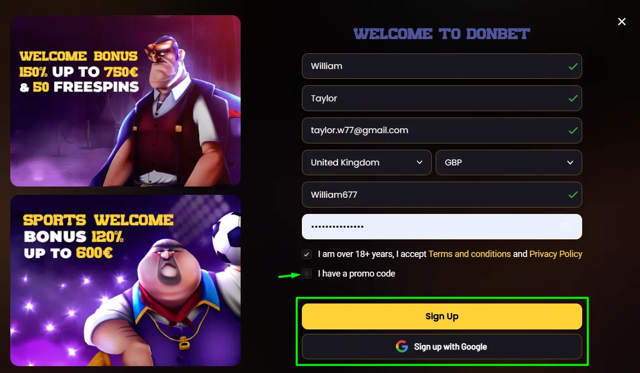Registration form